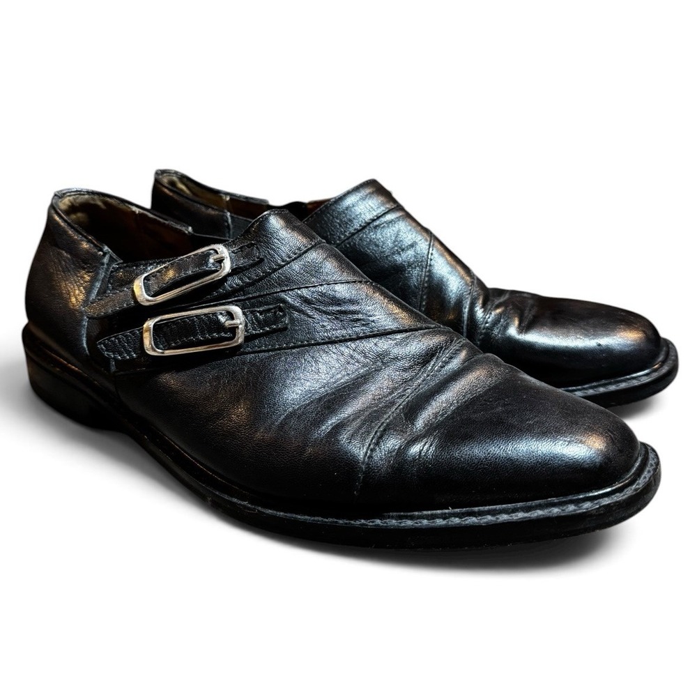 R. Martegani Double Monk Strap Dress Shoes Black Leather Italy 11.5